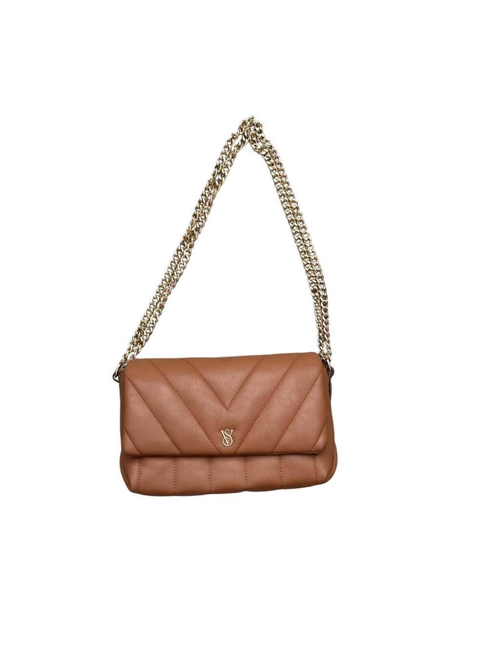 Victoria's Secret Crossbody Bag Quilted Gold Chain Brown
